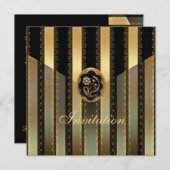 あらゆる行事に使えるブラックゴールドストライプの招待状 招待状 (正面/裏面)