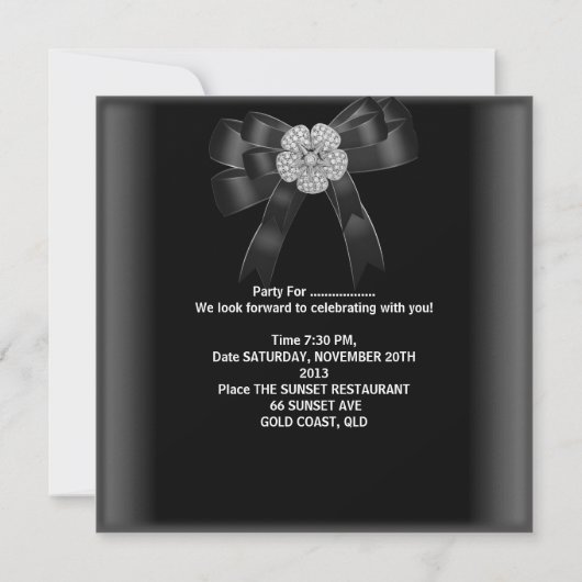 あらゆる行事に対応するダイヤモンドジュエルブラックリボン 招待状 (裏面)