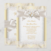 あらゆる行事に対応するパーティー・エレガントなパール・ジュエリー・クリーム・レース 招待状 (正面/裏面)