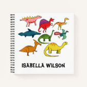 あらゆる違う色の多くの漫画恐竜 ノートブック (正面)