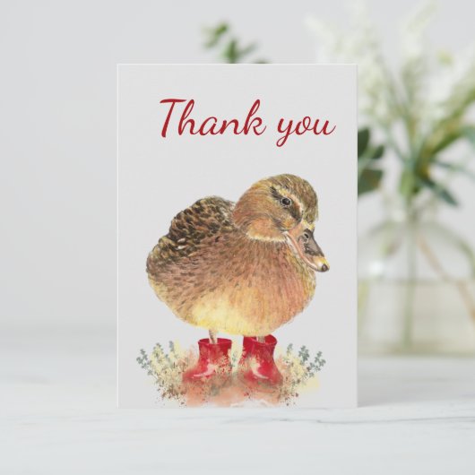 ありがとうおもしろいかわいいダックレッドウェリントンゴムブーツ サンキューカード (スタンド正面)