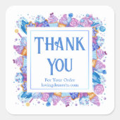 ありがとうおもしろいアイスクリームケーキブルー スクエアシール (正面)