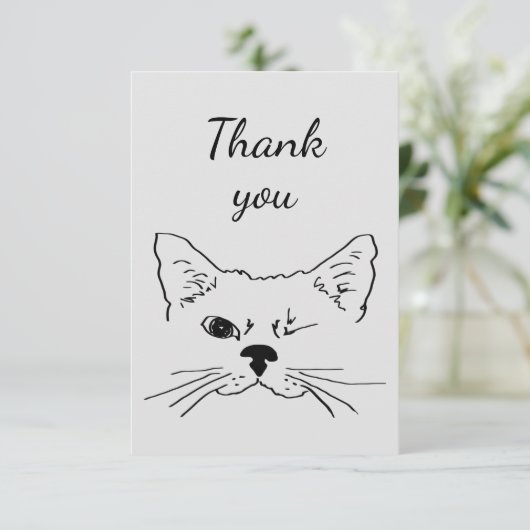 ありがとうおもしろいウィンキング猫キッテン動物ユーモア サンキューカード (スタンド正面)