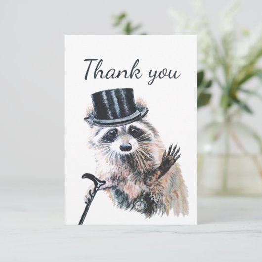 ありがとうおもしろいフォーマルラクーン動物ユーモア サンキューカード (スタンド正面)