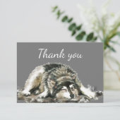 ありがとうおもしろい水色眠っている狼の動物アート サンキューカード (スタンド正面)