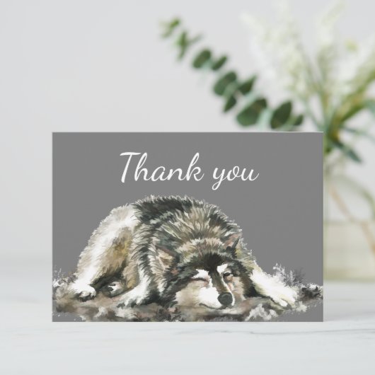 ありがとうおもしろい水色眠っている狼の動物アート サンキューカード (スタンド正面)