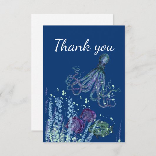 ありがとうおもしろい海中魚タコ海海 サンキューカード (正面/裏面)