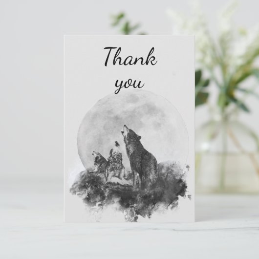 ありがとうおもしろい3匹の狼が月で遠吠え サンキューカード (スタンド正面)
