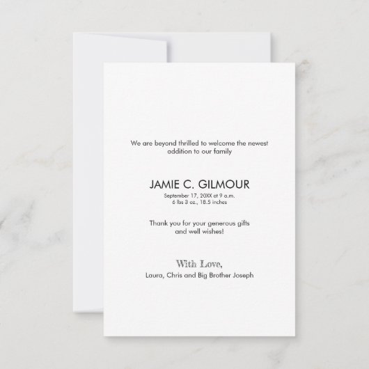 ありがとうおベビー2号誕生発表 サンキューカード (裏面)