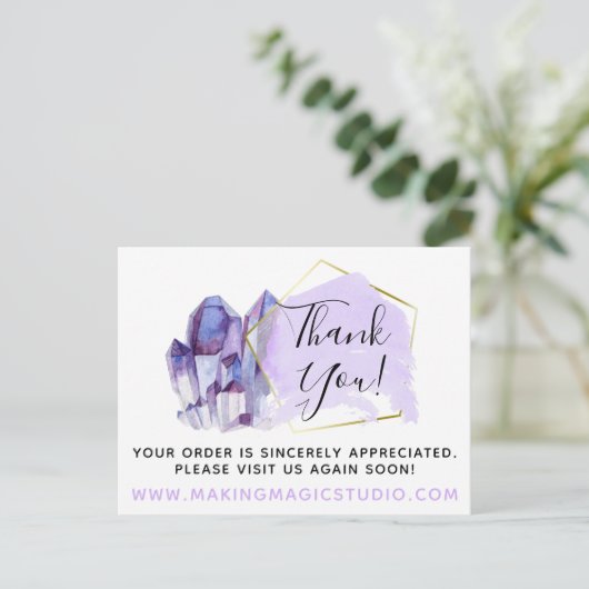 ありがとうお水の色の結晶&金ゴールド幾何学的 ポストカード (スタンド正面)