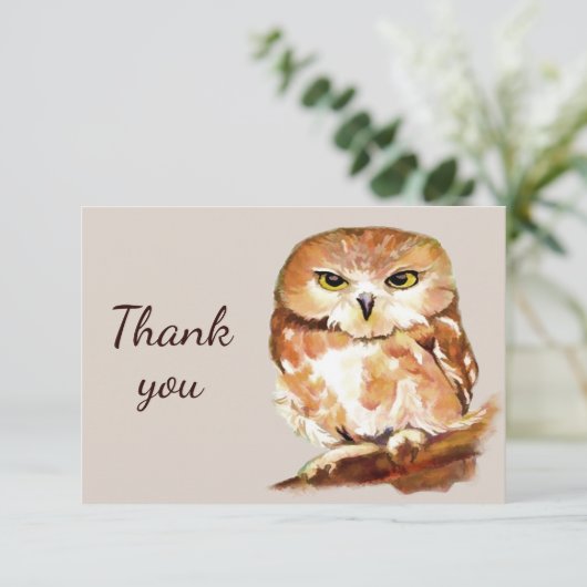 ありがとうお水色フクロウ鳥の姿勢 サンキューカード (スタンド正面)