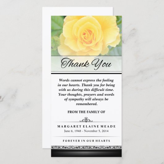 ありがとうお葬式イエローローズの言葉は表現できない サンキューカード (正面/裏面)
