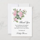 ありがとうお葬式カード、ピンクのバラのノートカード サンキューカード (正面)