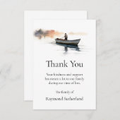 ありがとうお葬式カード、魚釣りボートノートカード サンキューカード (正面/裏面)