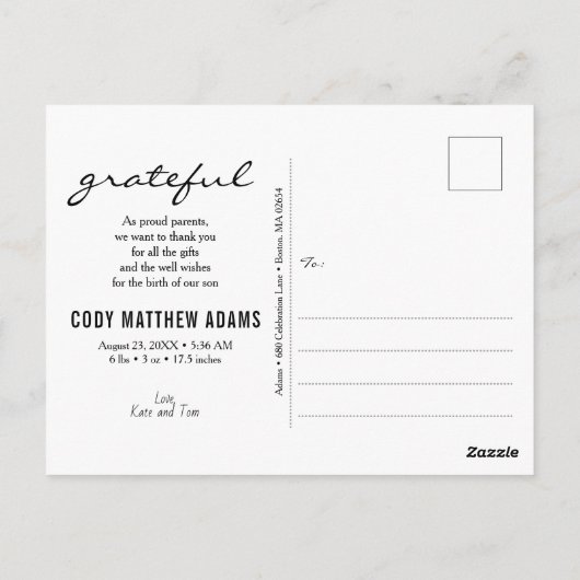 ありがとうお誕生日おめでとうの写真コラージュ ポストカード (裏面)