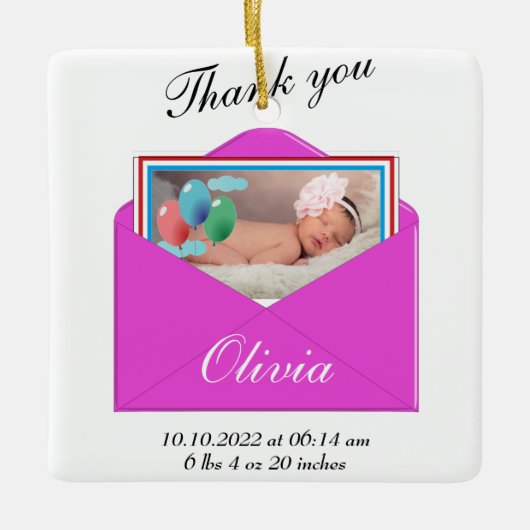 ありがとうお誕生発表写真 セラミックオーナメント (正面)