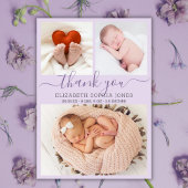 ありがとうお誕生発表薄紫写真コラージュ 案内状