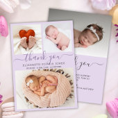 ありがとうお誕生発表薄紫写真コラージュ 案内状