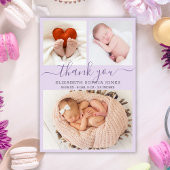 ありがとうお誕生発表薄紫写真コラージュ 案内状