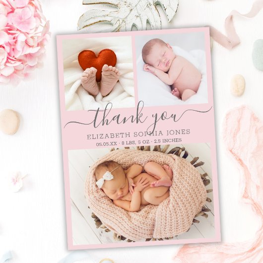 ありがとうお誕生発表赤面写真コラージュ 案内状