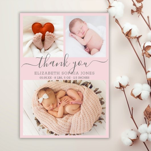 ありがとうお誕生発表赤面写真コラージュ 案内状