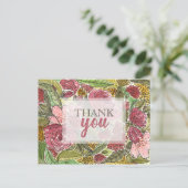 ありがとうかわいらしピンクのフローラ水色 ポストカード (スタンド正面)