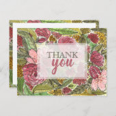 ありがとうかわいらしピンクのフローラ水色 ポストカード (正面/裏面)