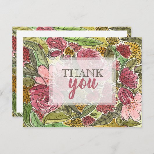 ありがとうかわいらしピンクのフローラ水色 ポストカード (正面/裏面)