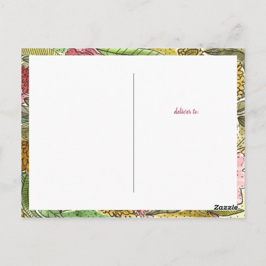 ありがとうかわいらしピンクのフローラ水色 ポストカード (裏面)