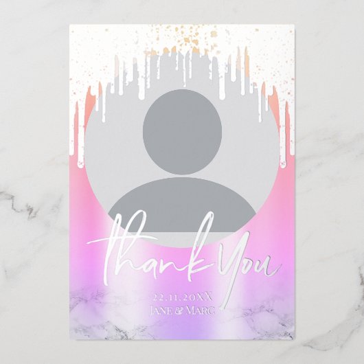 ありがとうございました。銀色のホログラフィックグリッターのドリップス写真 箔シーズンカード (正面)