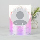 ありがとうございました。銀色のホログラフィックグリッターのドリップス写真 箔シーズンカード (立ち正面)