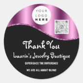 ありがとうございますビジネス名ロゴQrコード紫ブラック ラウンドシール (正面)
