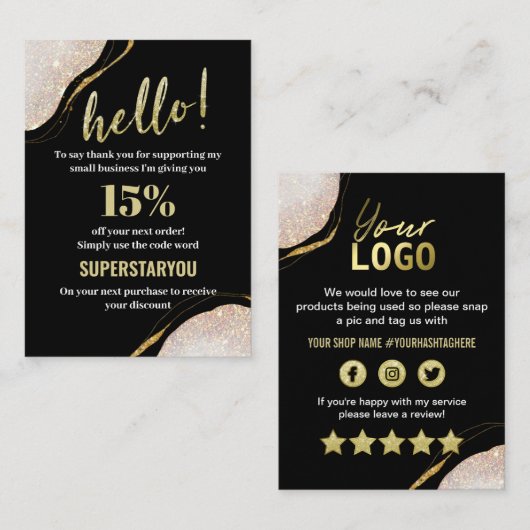 ありがとうございますプロフェッショナルブラック金ゴールド挿入カード 名刺 (正面/裏面)