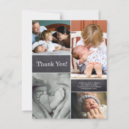 ありがとうございますベビー写真コラージュ誕生発表 マグネット招待状 (正面)