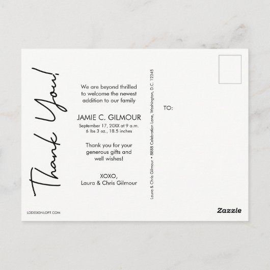 ありがとうございますベビー写真誕生のお知らせ ポストカード (裏面)