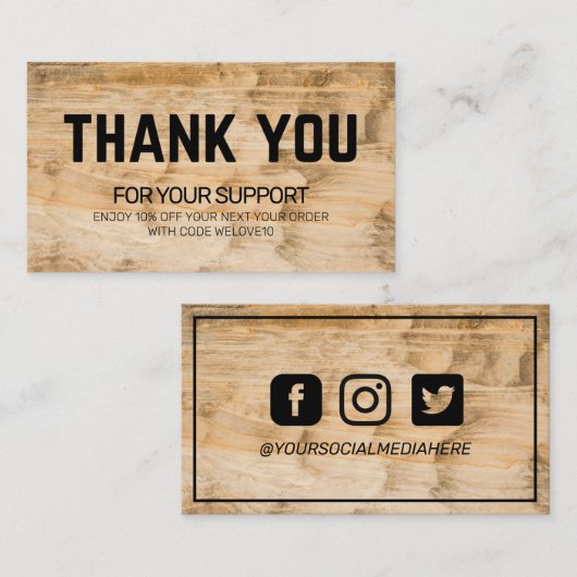 ありがとうございますヴィンテージウッド割引 名刺 (正面/裏面)