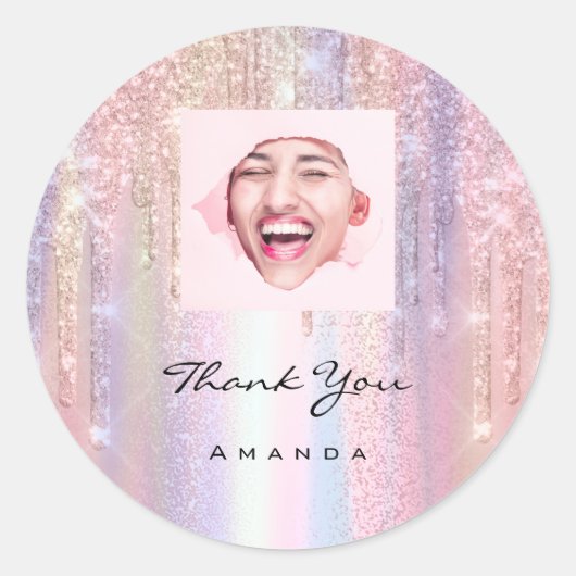 ありがとうございます名前16ブライダルバラQrコード写真 ラウンドシール (正面)