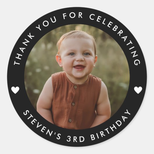 ありがとうございます誕生日写真 ラウンドシール (正面)