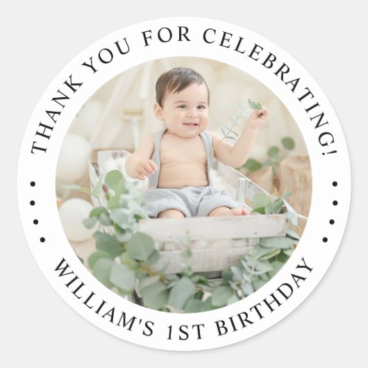 ありがとうございます誕生日写真 ラウンドシール (正面)