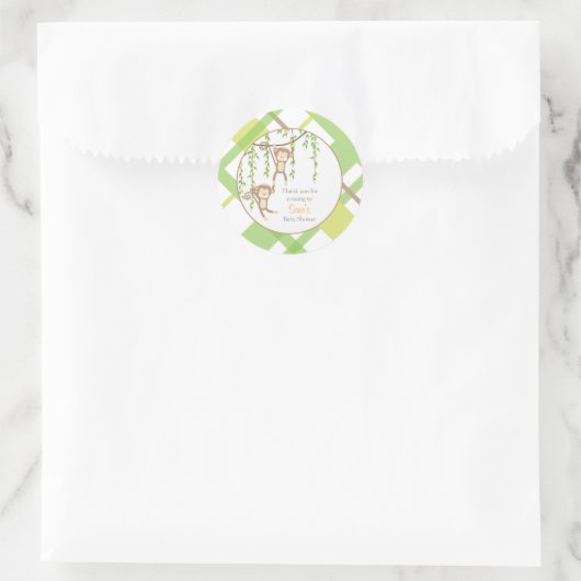 ありがとうございます。 | ツインモンキーベビーシャワーステッカー ラウンドシール (バッグ)