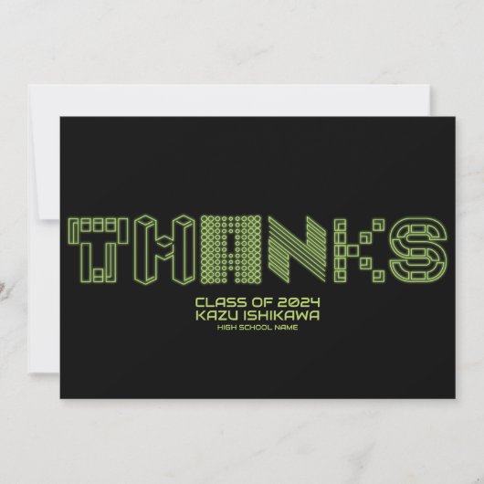 ありがとうございます | ネオン緑の卒業発表カード 招待状 (正面)