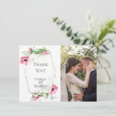 ありがとうございます | ピンクのポピー植物園 フォトフレーム サンキューカード (スタンド正面)