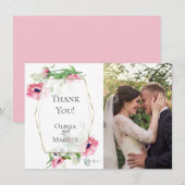 ありがとうございます | ピンクのポピー Botanical フォトフレーム サンキューカード (正面/裏面)
