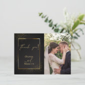 ありがとうございます | フォト エレガント ブラック アンド ゴールド グリッター サンキューカード (スタンド正面)