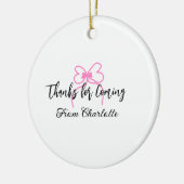 ありがとうございます。名前を追加するテキストメッセージ ピンクのリボン f セラミックオーナメント (左)