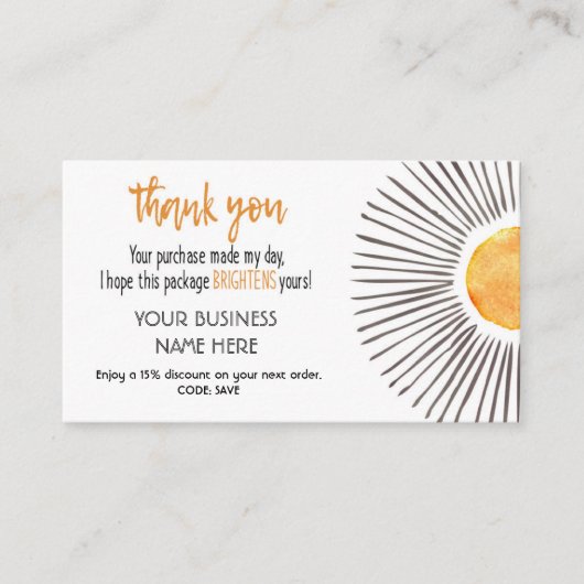 ありがとうございます。小さな名刺、パッケージ挿入 名刺 (正面)