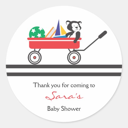 ありがとうございます。 |小さな赤ワゴン赤ちゃんシャワーシール ラウンドシール (正面)