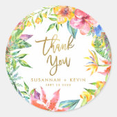 ありがとうございます。 |熱帯水色の花結婚の色 ラウンドシール (正面)