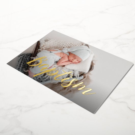 ありがとうごエレガントざいベビー写真バプティススクリプト 箔招待状 (回転した状態)