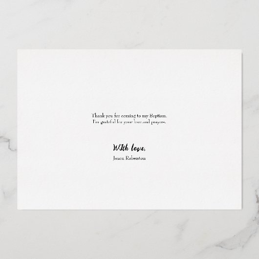 ありがとうごエレガントざいベビー写真バプティススクリプト 箔招待状 (裏面)